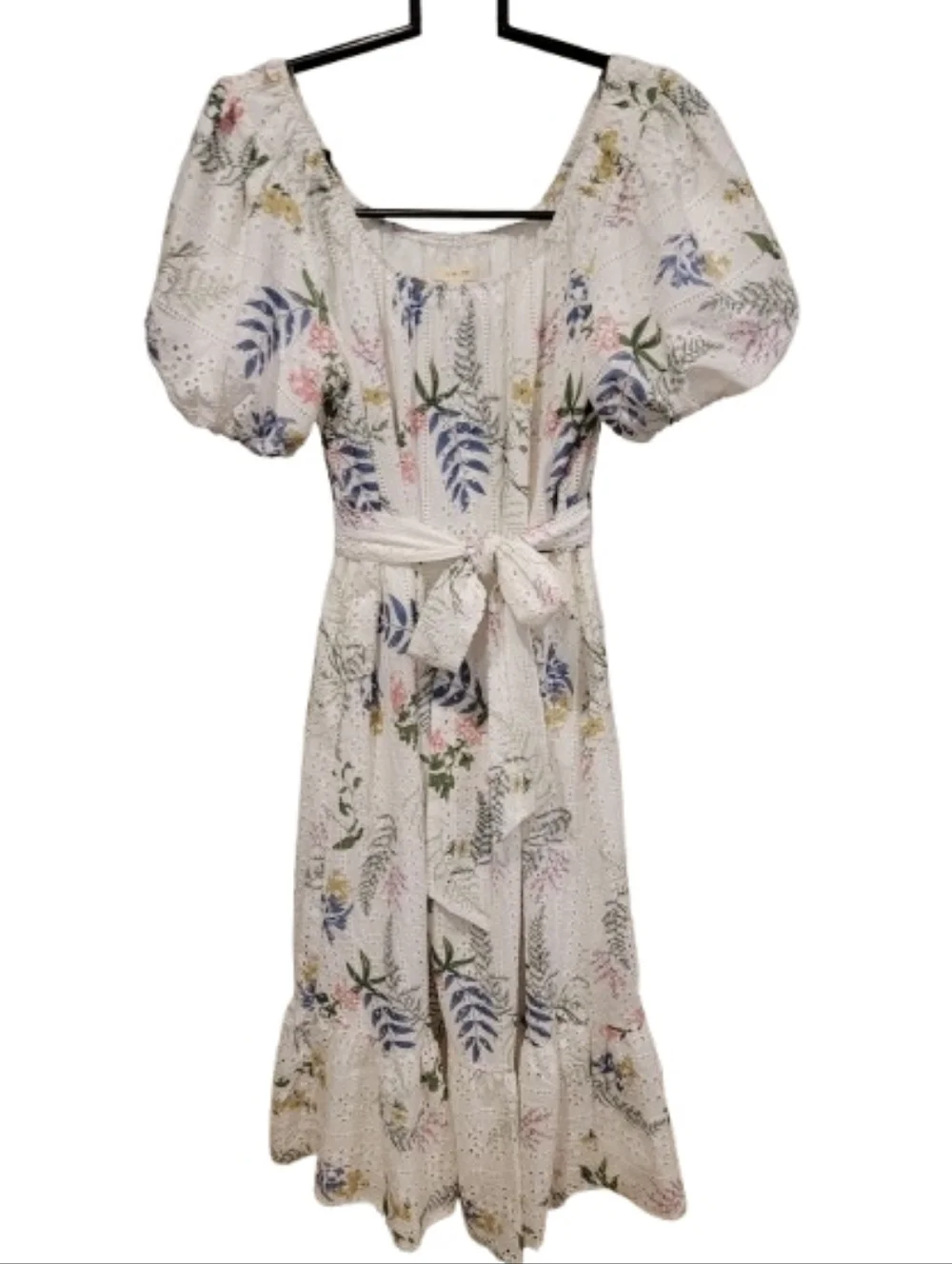 Just Me White Floral Eyelet Off-Shoulder Midi Sun Dress Large - Picture 4 of 13